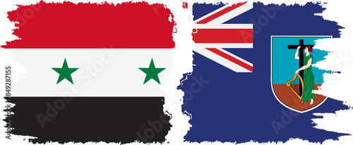 Montserrat and Syria grunge flags connection vector