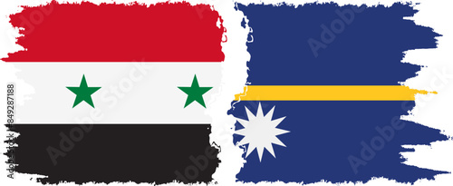 Nauru and Syria grunge flags connection vector