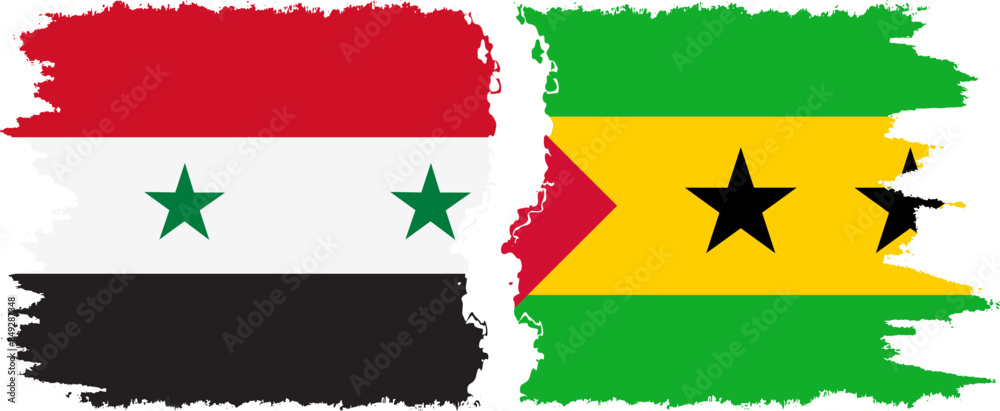 Sao Tome and Principe and Syria grunge flags connection vector Sao Tome and Principe and Syria grunge flags connection vector