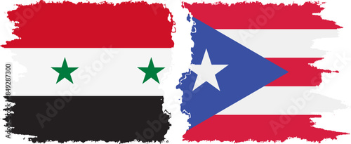 Puerto Rico and Syria grunge flags connection vector
