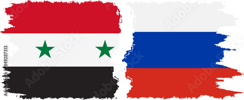 Russia and Syria grunge flags connection vector