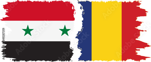 Romania and Syria grunge flags connection vector