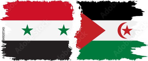 Western Sahara and Syria grunge flags connection vector