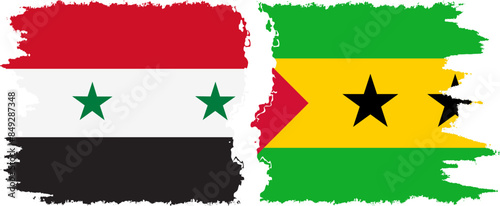 Sao Tome and Principe and Syria grunge flags connection vector