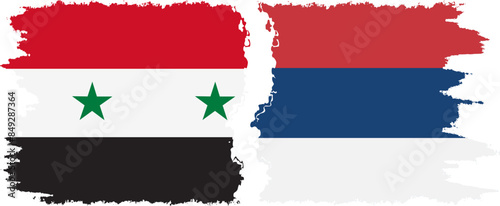 Serbia and Syria grunge flags connection vector