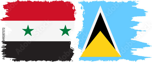 Saint Lucia and Syria grunge flags connection vector