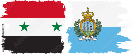 San Marino and Syria grunge flags connection vector