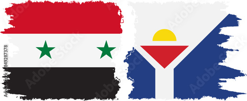 Saint Martin and Syria grunge flags connection vector