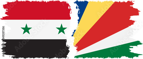 Seychelles and Syria grunge flags connection vector