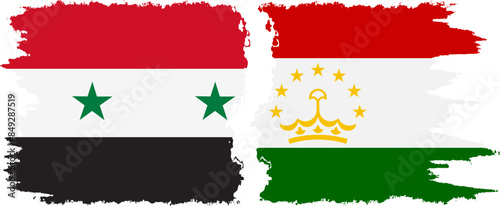 Tajikistan and Syria grunge flags connection vector