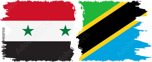 Tanzania and Syria grunge flags connection vector