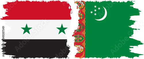Turkmenistan and Syria grunge flags connection vector