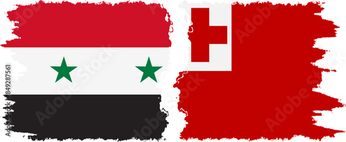 Tonga and Syria grunge flags connection vector photo