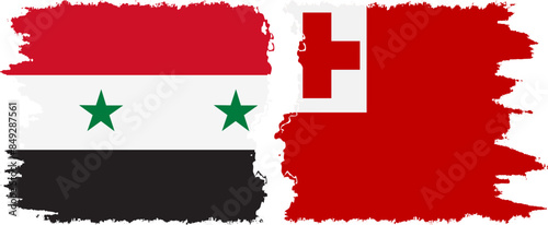 Tonga and Syria grunge flags connection vector