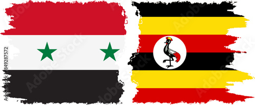 Uganda and Syria grunge flags connection vector