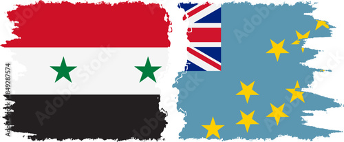 Tuvalu and Syria grunge flags connection vector