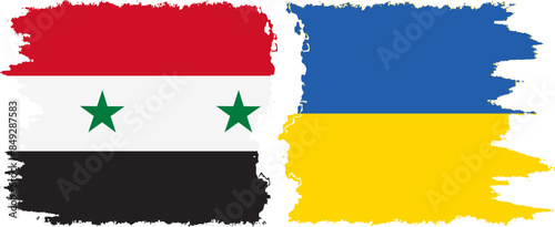 Ukraine and Syria grunge flags connection vector