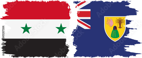 Turks and Caicos and Syria grunge flags connection vector
