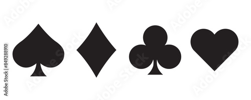 Suit deck of playing cards on white background.  Hearts diamonds clubs spades sign chips. Vector illustration.