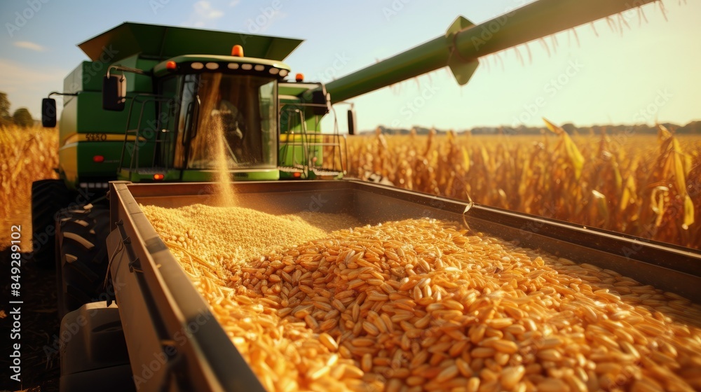 combine harvester working on wheat field combine harvester working on wheat field