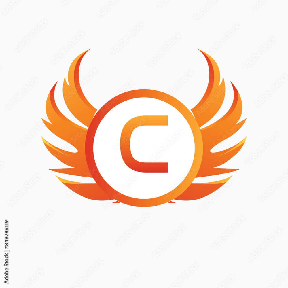 Letter C with Wing Logo. flame or fire gradient color logo. Letter C with Wing Logo. flame or fire gradient color logo.