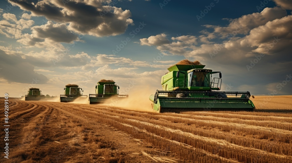 Fototapeta premium green harvester tractors