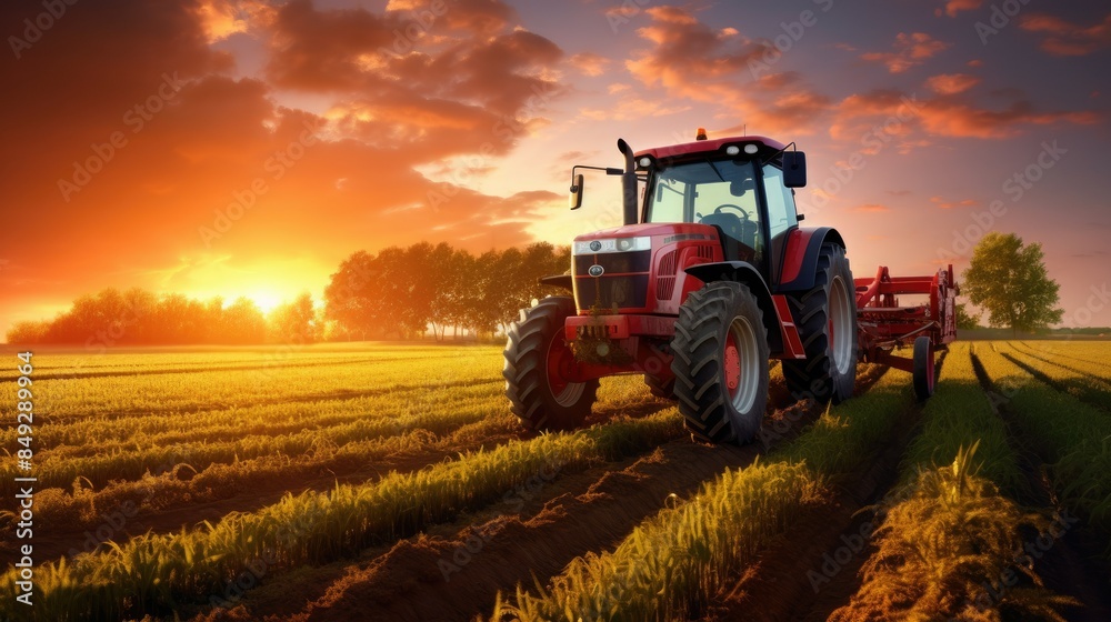 A tractor is driving on the field A tractor is driving on the field