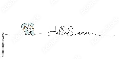 flip flops hand drawn. lineart continuous line drawing. Single line drawing for summer design. Hello summer
