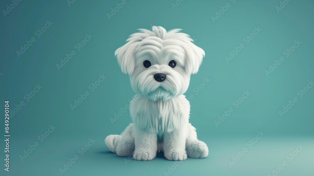 Adorable white Maltese dog toy posed against a soft blue background, exuding charm and warmth. Adorable white Maltese dog toy posed against a soft blue background, exuding charm and warmth.
