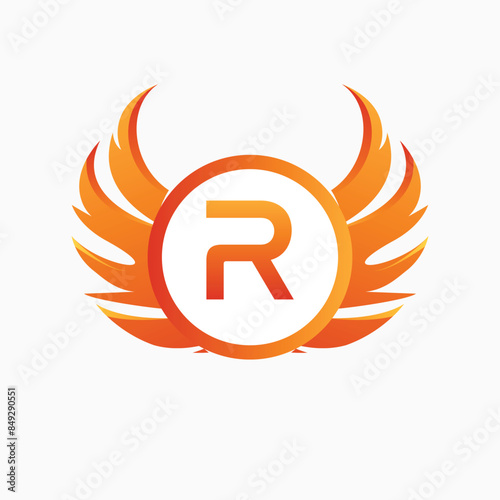Letter R with Wing Logo. flame or fire gradient color logo.