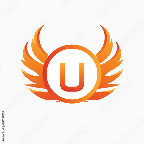 Letter u with Wing Logo. flame or fire gradient color logo.