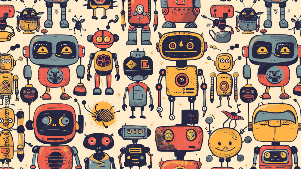 A colorful and detailed image of various robots and other robot related objects. A colorful and detailed image of various robots and other robot related objects.
