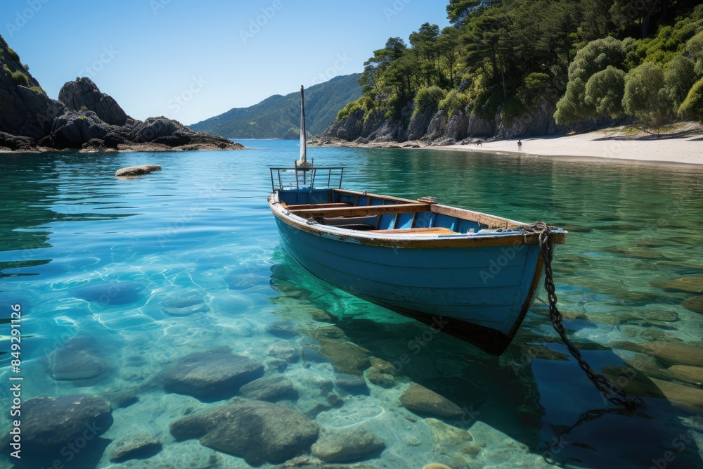 Water Taxi in Marahau, New Zealand, revealing coastal beauty., generative IA