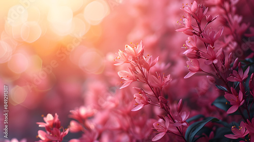 Bright pink flowers bloom in a pink backgorund  Summer background. Concept vacation time. 