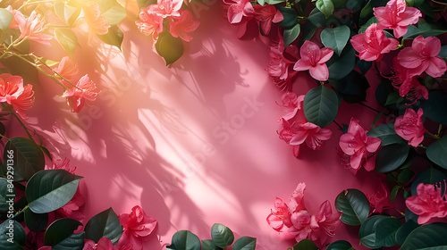 Bright pink flowers bloom in a pink backgorund  Summer background. Concept vacation time. 