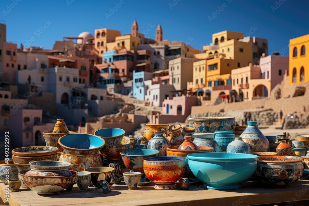 Moulay Hassan Square in Essaouira, Morocco vibrant and cultural., generative IA