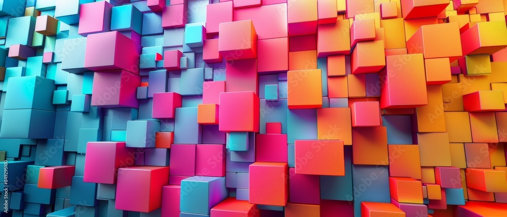 A colorful wall of blocks with a blue and pink section A colorful wall of blocks with a blue and pink section