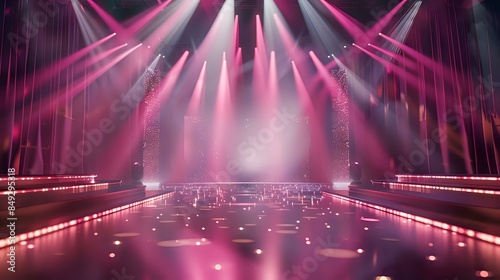 an elegant view of award stage with pink and purple light rays and sparks,a beautiful background