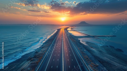 Aerial View of a Highway at Sunset