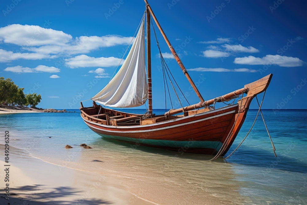Tropical Paradise Nungwi beach, white sands and turquoise blue waters., generative IA Tropical Paradise Nungwi beach, white sands and turquoise blue waters., generative IA