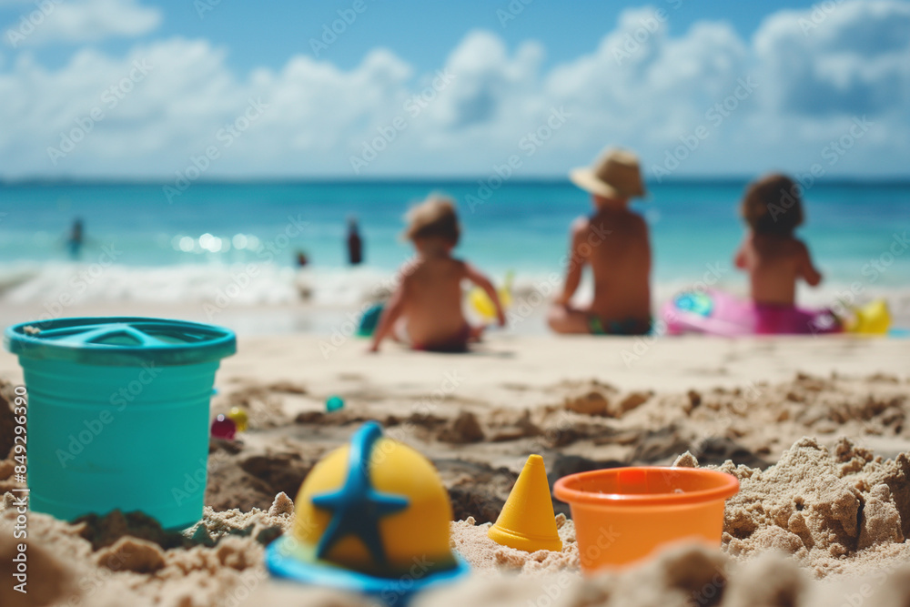 Children playing at the beach during the summer Children playing at the beach during the summer