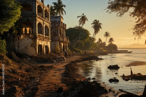 Magic sunset in Maruhubi Palace, Zanzibar., generative IA