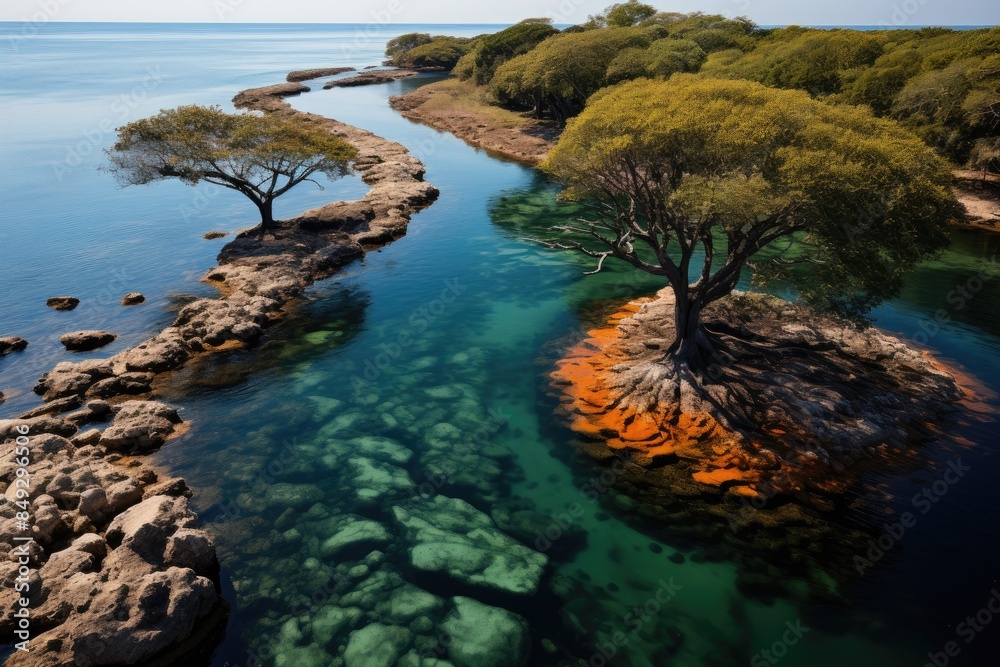 Vibrant forest in zanzibar with red colobos., generative IA