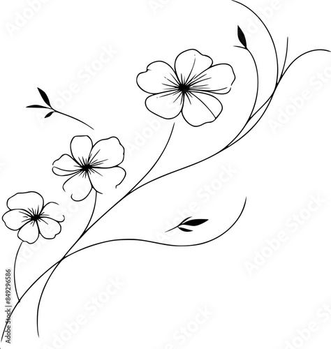 This is an illustration of flowers in a simple and modern line art style. The image features various types of flowers with different shapes and sizes, each with unique petal and leaf details. This lin
