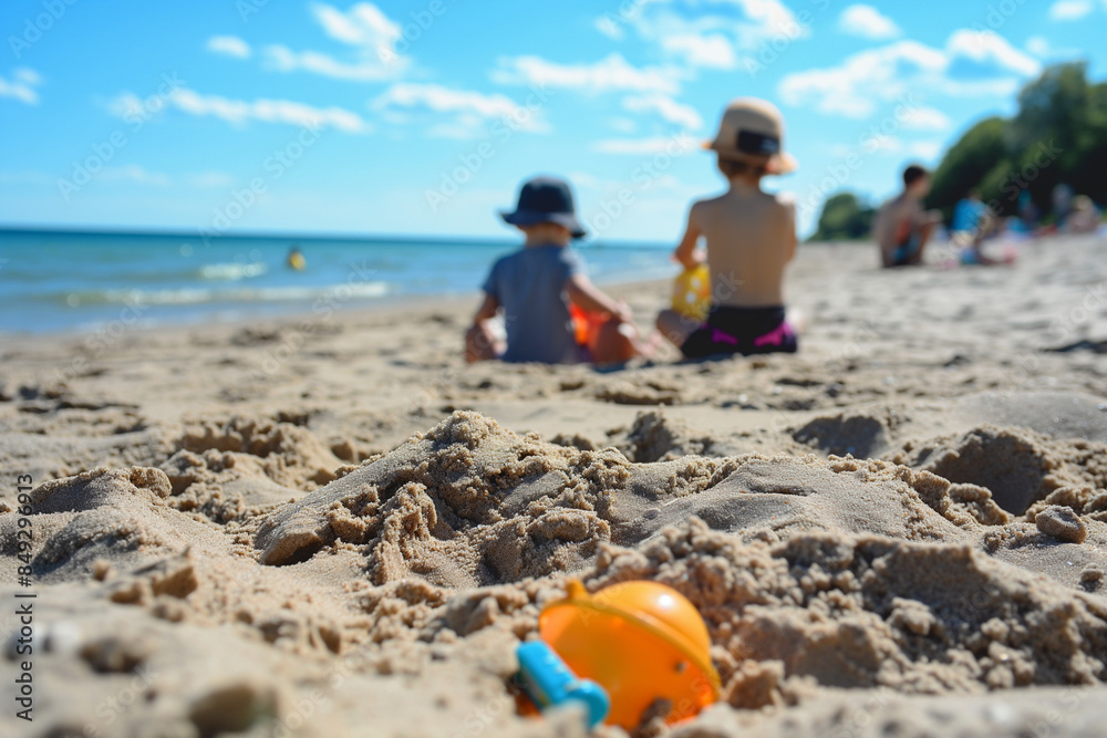 Children playing at the beach during the summer Children playing at the beach during the summer