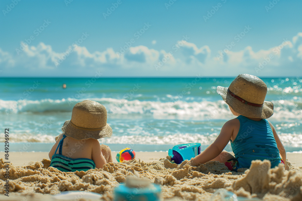 Children playing at the beach during the summer Children playing at the beach during the summer