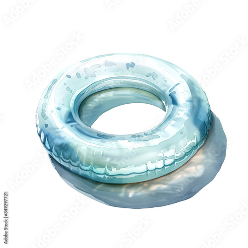 Summer vacation, watercolor illustration of rubber floats on white background
 #849297721
