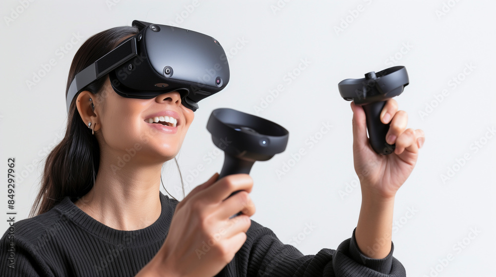 Young woman wearing VR headset
Young woman wearing VR headset