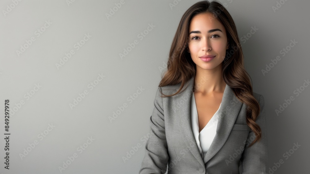 Business woman posing in a gray suit against a simple background Business woman posing in a gray suit against a simple background