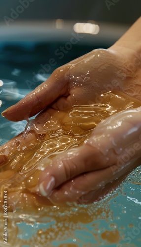 Wallpaper Mural Hands Receiving Creamy Hydrating Hand Mask Treatment in Tranquil Spa Environment - Perfect for Skincare Ads Torontodigital.ca
